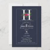 H Monogram Laatste Initiaal Modern Blue Floral Wed Kaart (Voorkant)