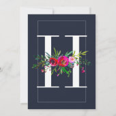 H Monogram Laatste Initiaal Modern Blue Floral Wed Kaart (Achterkant)