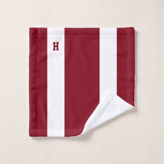 H Monogram op Crimson & White Striped Bad Handdoek (Wasdoekje)