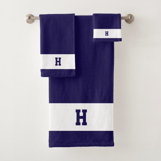 H Monogram op marineblauw en wit Bad Handdoek (Insitu)