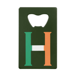 H Monogram overlay op Ierse vlag bot Creditkaart Flessenopener