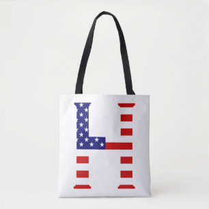 H Monogram overlay op USA Flag stint Tote Bag