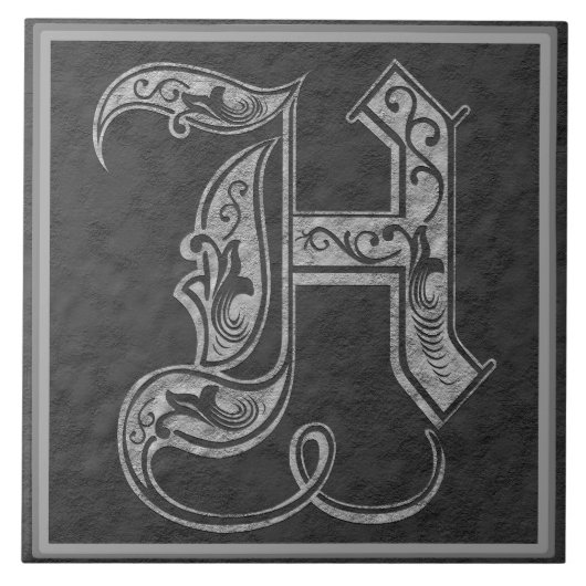H Monogram "Royal Grey Stone" keramische tegel Tegeltje (Voorkant)