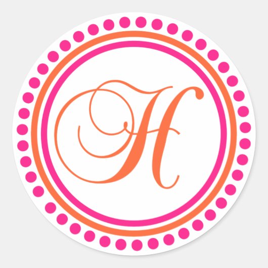 H-monogram (roze / Oranje puntcirkel) Ronde Sticker (Voorkant)