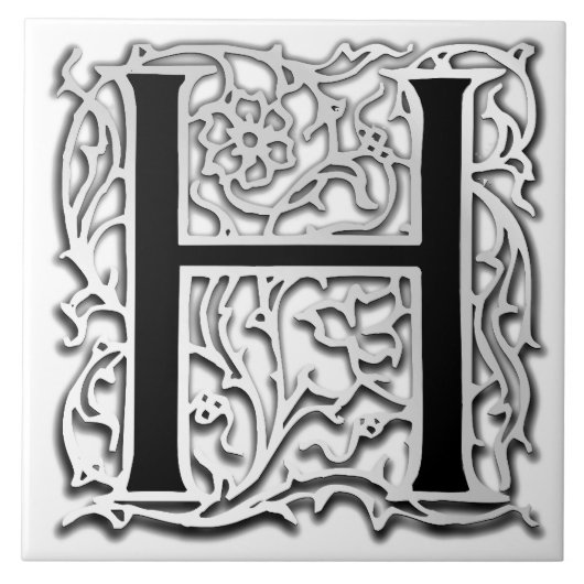 H Monogram "Silver Besque" keramische tegels Tegeltje (Voorkant)