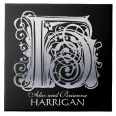 H Monogram "Silver Lace on Black" met Names-Tegel Tegeltje (Voorkant)