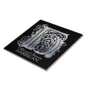 H Monogram "Silver Lace on Black" met Names-Tegel Tegeltje (Zijkant)