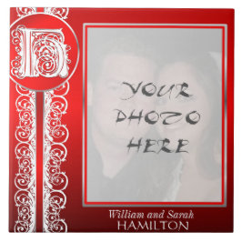 H Monogram "White Lace on Red" met foto - Tegel Tegeltje