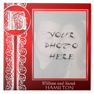 H Monogram "White Lace on Red" met foto - Tegel Tegeltje