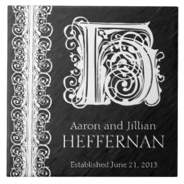 H Monogram "Witte kant op zwart" Trouwring Tegel Tegeltje