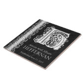 H Monogram "Witte kant op zwart" Trouwring Tegel Tegeltje (Zijkant)