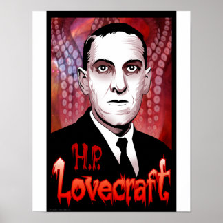 H.P. Lovecraft portret (rood) Poster