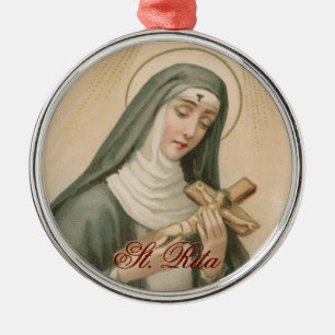 H. Rita van Cascia (M 015) Rond Metalen Ornament