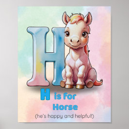 H staat voor paard – Alfabetposter met pastelkleur Poster
