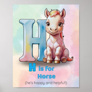 H staat voor paard – Alfabetposter met pastelkleur Poster
