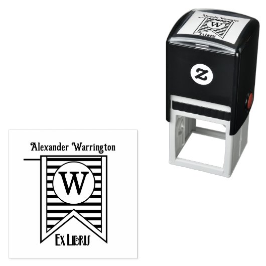 H Strepen Initiele Banner Monogram Ex Libris Boek Zelfinktende Stempel (In situ)