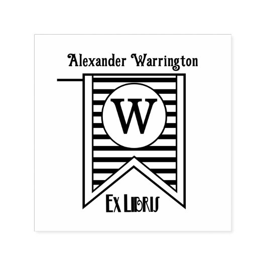 H Strepen Initiele Banner Monogram Ex Libris Boek Zelfinktende Stempel (Design)