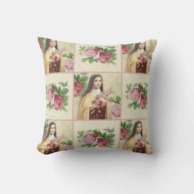 H. Theresia van het Kindje Jezus met roze rozen Kussen (Voorkant)