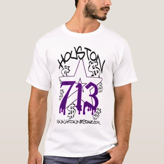 H TOWN RIDAZ CLOTHING - HOUSTON 713 PURP T-SHIRT (Voorkant)