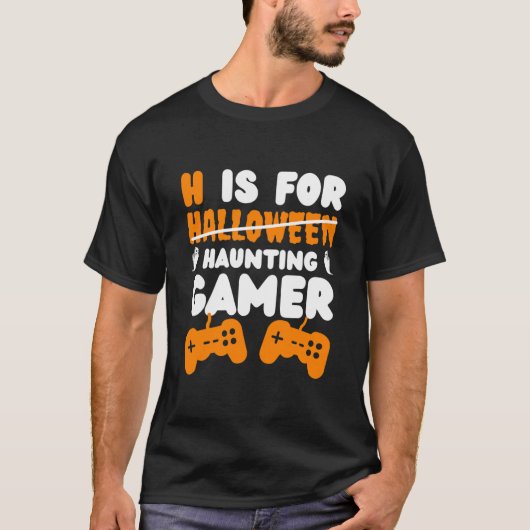 H voor halloween grappig gamer t-shirt voor games (Voorkant)