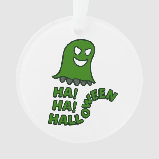 "Ha! Ha! Halloween" Groene Hangende Geest Versieri Ornament (voorkant)