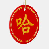 "Ha!" Humoureus Chinees nieuwjaar rood goud Keramisch Ornament (Rechts)