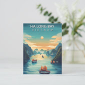 Ha Long Baai Vietnam Boten Vintage Briefkaart (Staand voorkant)