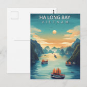Ha Long Baai Vietnam Boten Vintage Briefkaart (Voorkant / Achterkant)