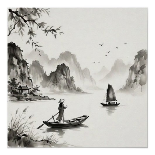 Ha Long-baai Vietnam Inktwastandscap Perfect Poster (Voorkant)
