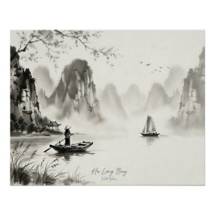 Ha Long-baai Vietnam Oost-Indische inkt Landschap Perfect Poster