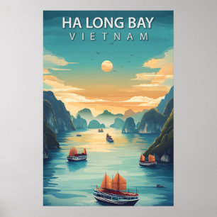 Ha Long-baai Vietnam Retro Zuidoost-Azië Kust Poster