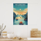 Ha Long-baai Vietnam Retro Zuidoost-Azië Kust Poster (Keuken)