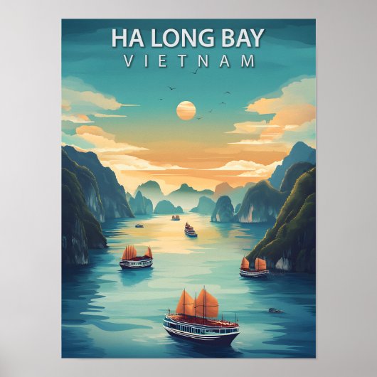 Ha Long Bay Vietnam Azië Vintage Reizen Poster (Voorkant)