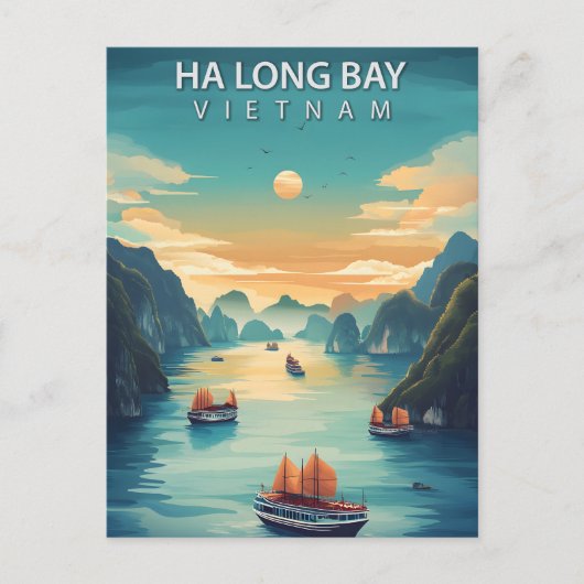 Ha Long Bay Vietnam Boats Vintage Briefkaart (Voorkant)