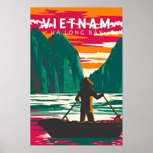 Ha Long Bay Vietnam Boot Verkoper Reis Kunst Vinta Poster
