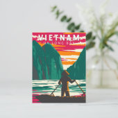 Ha Long Bay Vietnam Bootverkoper Reizen Kunst Vint Briefkaart (Staand voorkant)