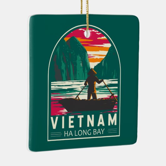 Ha Long Bay Vietnam Bootverkoper Reizen Kunst Vint Keramisch Ornament (Rechts)