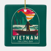 Ha Long Bay Vietnam Bootverkoper Reizen Kunst Vint Keramisch Ornament (Achterkant)