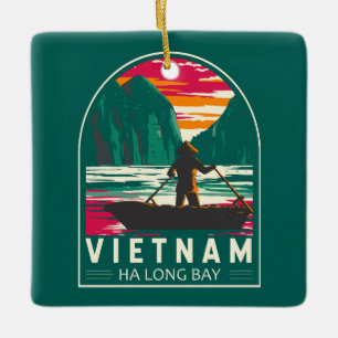 Ha Long Bay Vietnam Bootverkoper Reizen Kunst Vint Keramisch Ornament