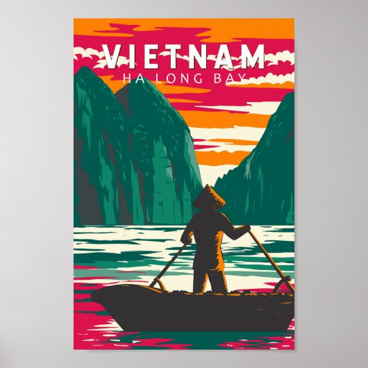 Ha Long Bay Vietnam Bootverkoper Reizen Kunst Vint Poster (Voorkant)