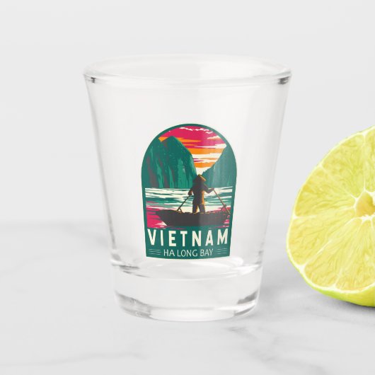 Ha Long Bay Vietnam Bootverkoper Reizen Kunst Vint Shot Glas (Voorkant)