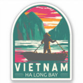Ha Long Bay Vietnam Bootverkoper Reizen Kunst Vint Sticker (Voorkant)