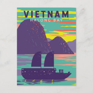 Ha Long Bay Vietnam Junk Boat Travel Art Vintage Briefkaart