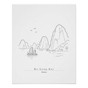 Ha Long Bay Vietnam Minimalistische Lijn Kunst Rei Perfect Poster