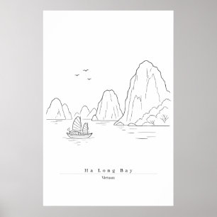 Ha Long Bay Vietnam Minimalistische Lijn Kunst Rei Poster