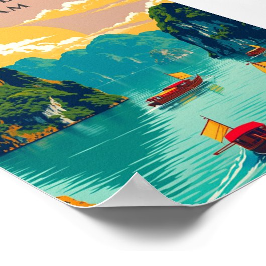Ha Long Bay Vietnam Traditionele boten Schilderach Poster (Hoek)