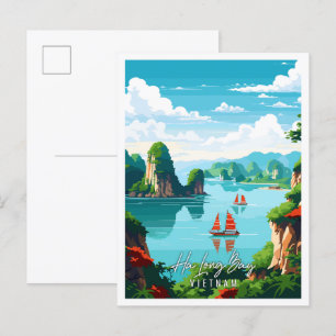 Ha Long Bay Vietnam vintage reisillustratie Briefkaart