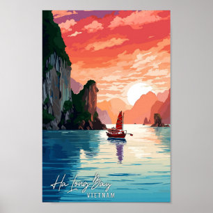 Ha Long Bay Vietnam vintage reisillustratie Poster