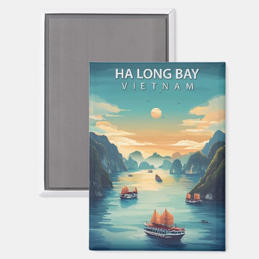 Ha Long Bay Vietnam Vintage Reizen Magneet (Voorkant / Achterkant)