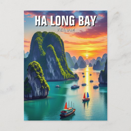 Ha Long Bay Vietnam zonsondergang Briefkaart (Voorkant)
